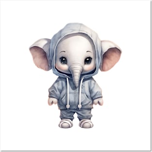 African Elephant Wearing Hoodie Posters and Art